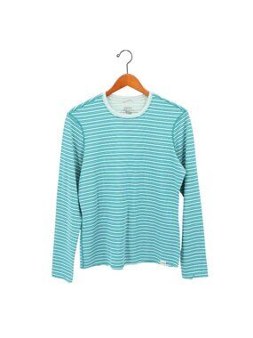 Patagonia Capilene 3 Midweight Base Layer PolarTec Crew Neck Top Teal Stripe L